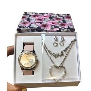 Simone Chic Watch Necklace Earring Set Hearts solitaires Love NIB Valentine